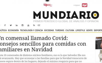 Artículo en Mundiario, medidas en comidas navideñas para evitar el covid-19