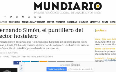 Artículo en Mundiario, Simón se mete a puntillero de la Hostelería